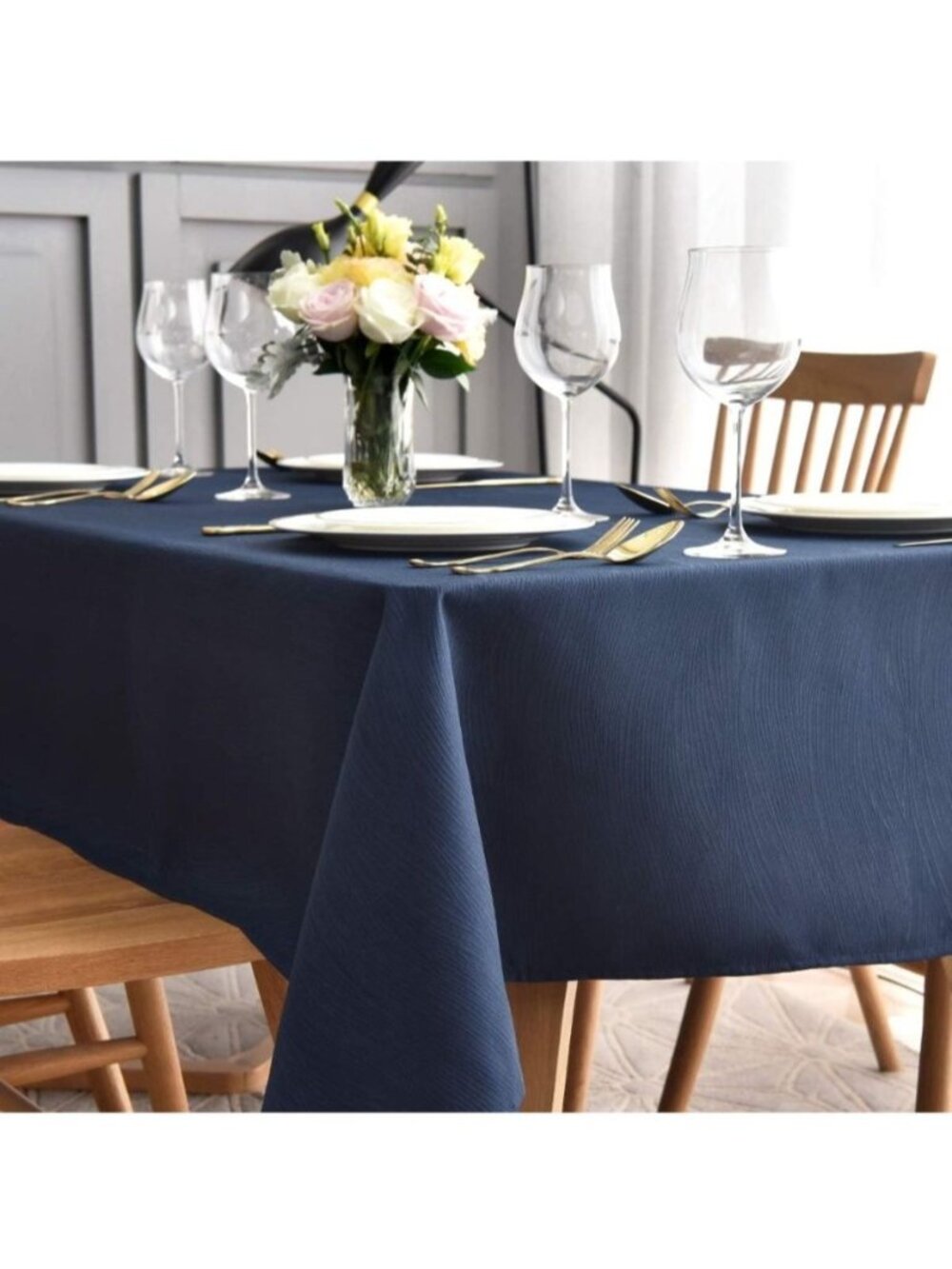 Rectangle Tablecloth 60"x120" Navy Blue Spillproof Wrinkle-Free Heavyweight